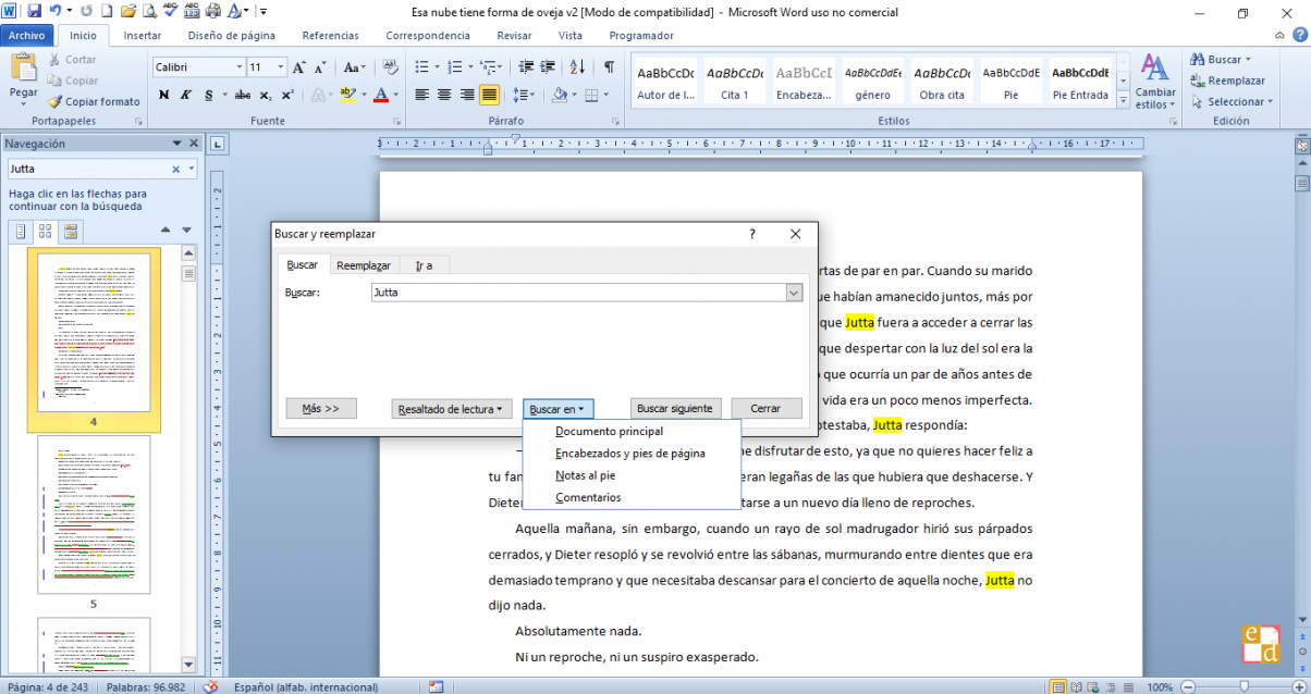 El Cuadro De Diálogo Buscar Y Reemplazar De Microsoft Word Las Herramientas Del Escritor 3 7907